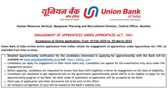 Union Bank of India Apprentice Recruitment 2025